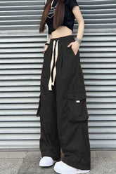 Loose Solid Wide Leg Cargo Pocket Pants